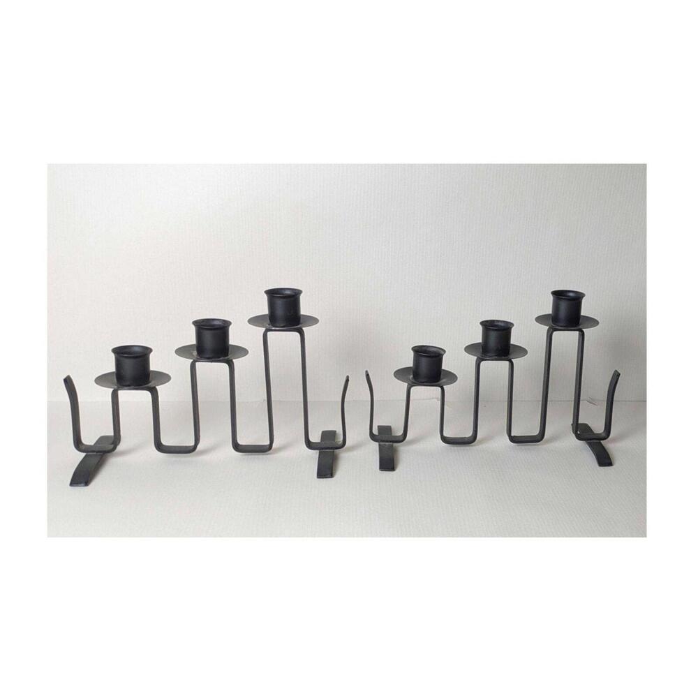 Modernist Undulating iron candle holder set Squiggly metal Mid Century Sculpture